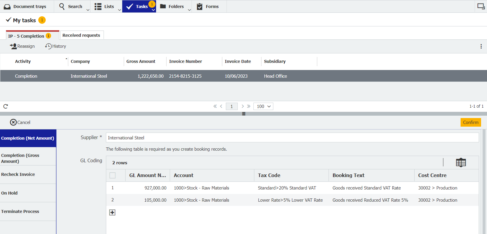 1_GL Coding table in DocuWare